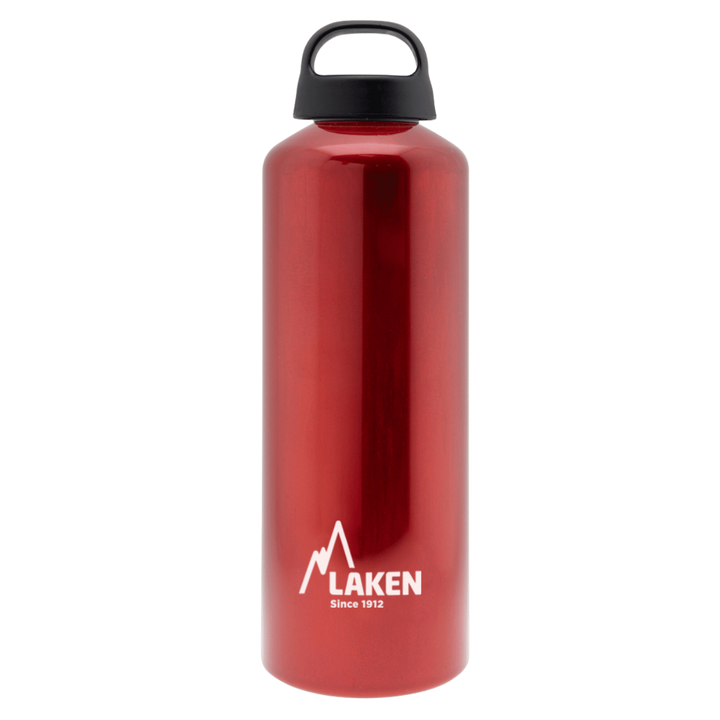 Botella de aluminio roja de 1 litro con tapón CLASSIC