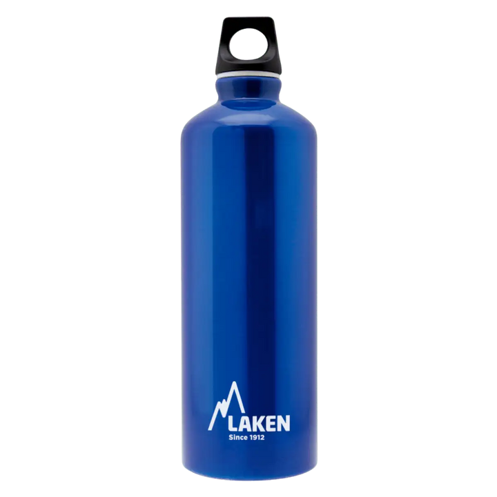 Botella de aluminio azul de 0,75 litros con tapón FUTURA negro