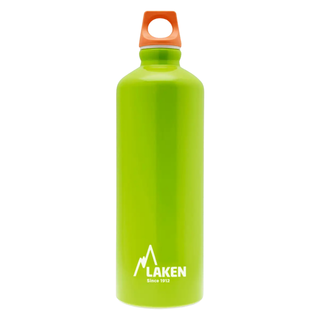 Botella de aluminio verde manzana de 0,75 litros con tapón FUTURA naranja