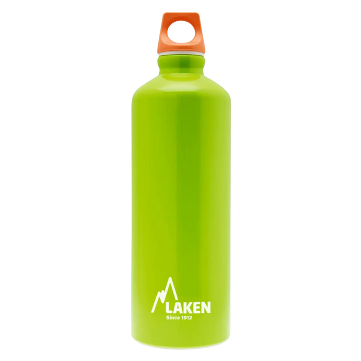 Botella de aluminio verde manzana de 0,75 litros con tapón FUTURA naranja