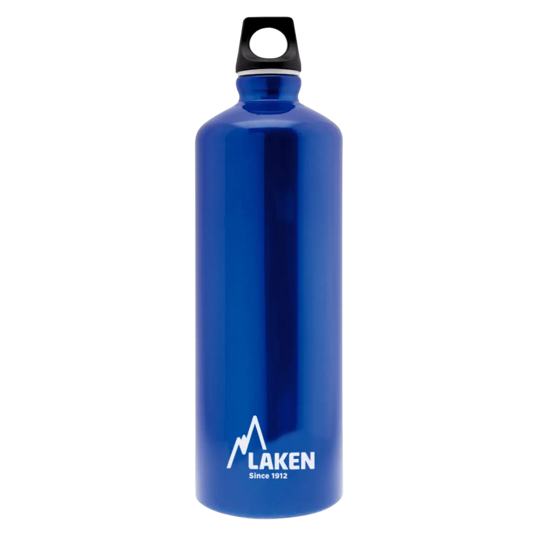 Botella de aluminio azul de 1 litro con tapón FUTURA negro