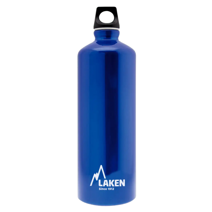 Botella de aluminio azul de 1 litro con tapón FUTURA negro