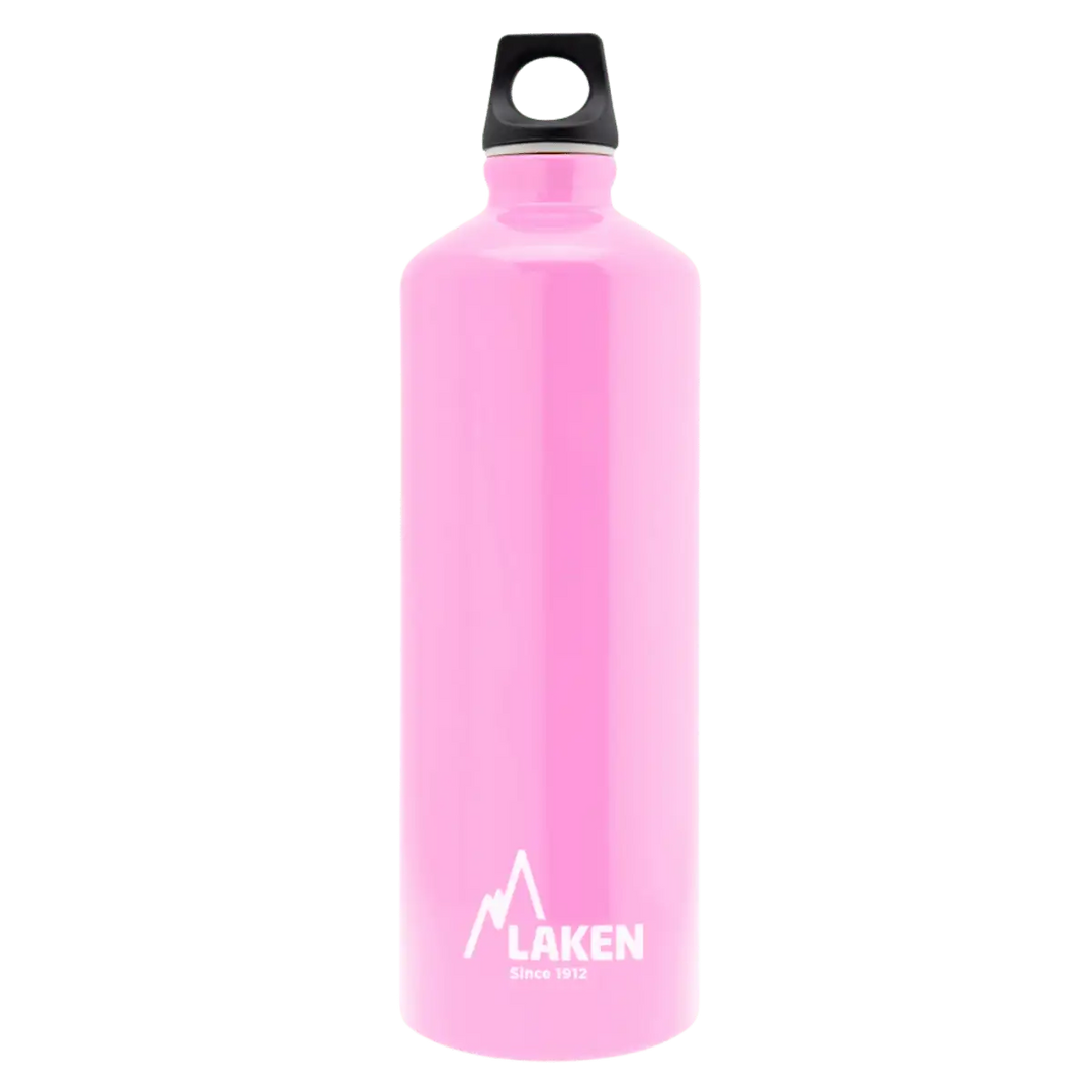 Botella de aluminio rosa de 1 litro con tapón FUTURA negro