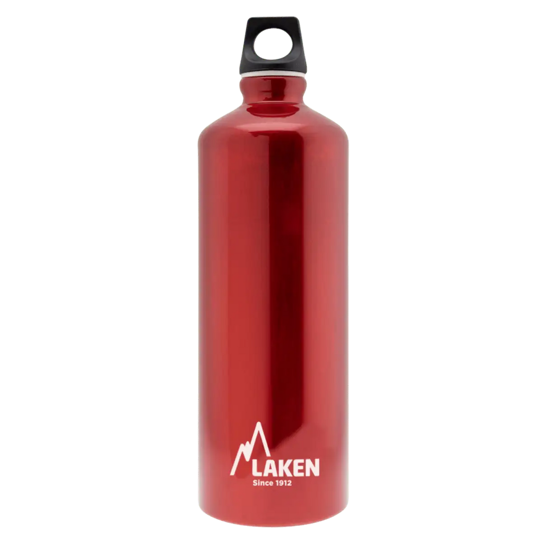 Botella de aluminio roja de 1 litro con tapón FUTURA negro