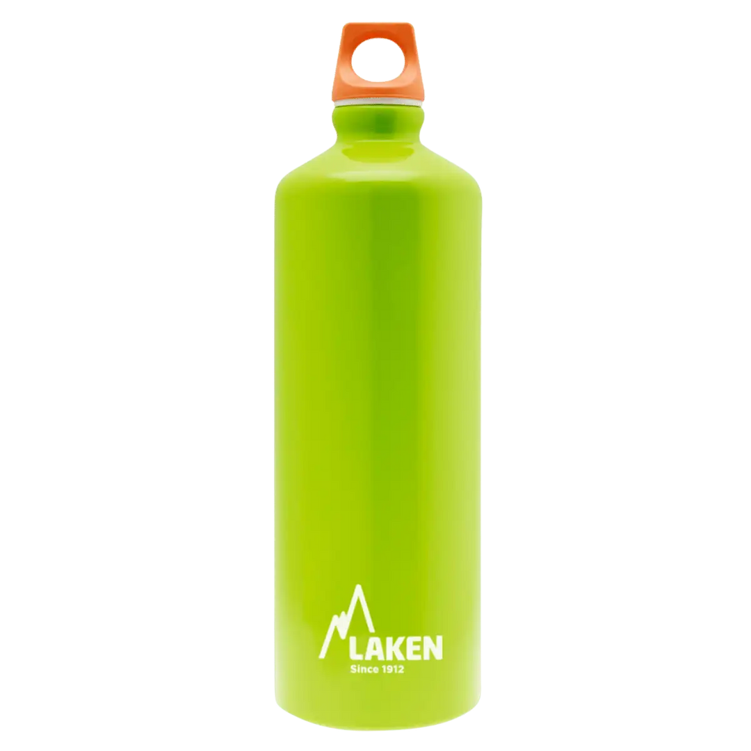 Botella de aluminio verde manzana de 1 litro con tapón FUTURA naranja