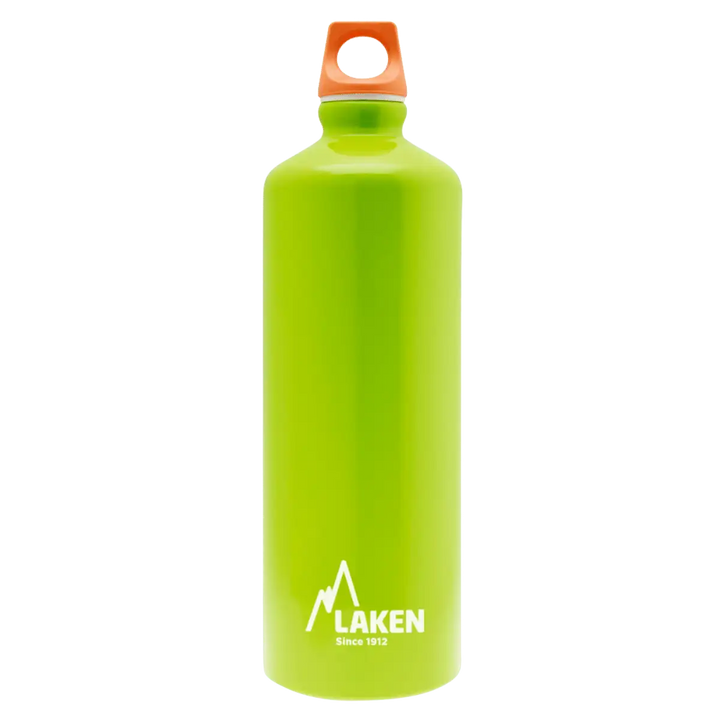 Botella de aluminio verde manzana de 1 litro con tapón FUTURA naranja