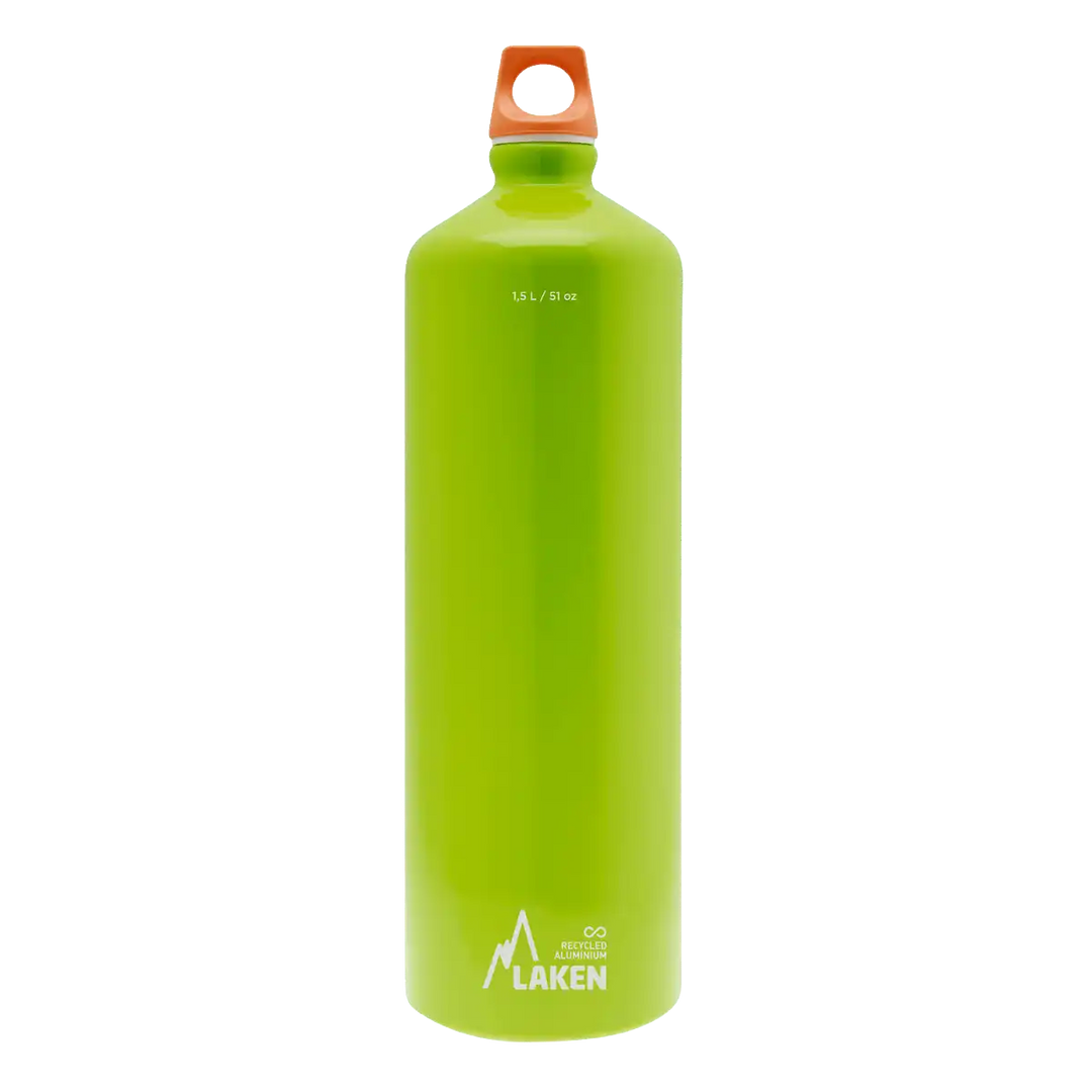 Botella FUTURA de aluminio verde manzana de 1,5 litros con tapón naranja