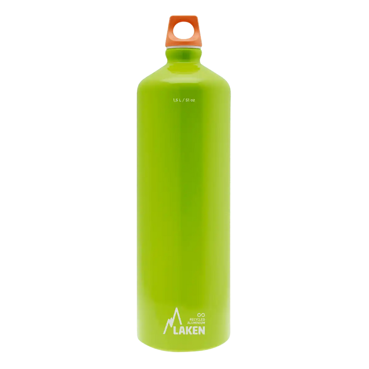 Botella FUTURA de aluminio verde manzana de 1,5 litros con tapón naranja