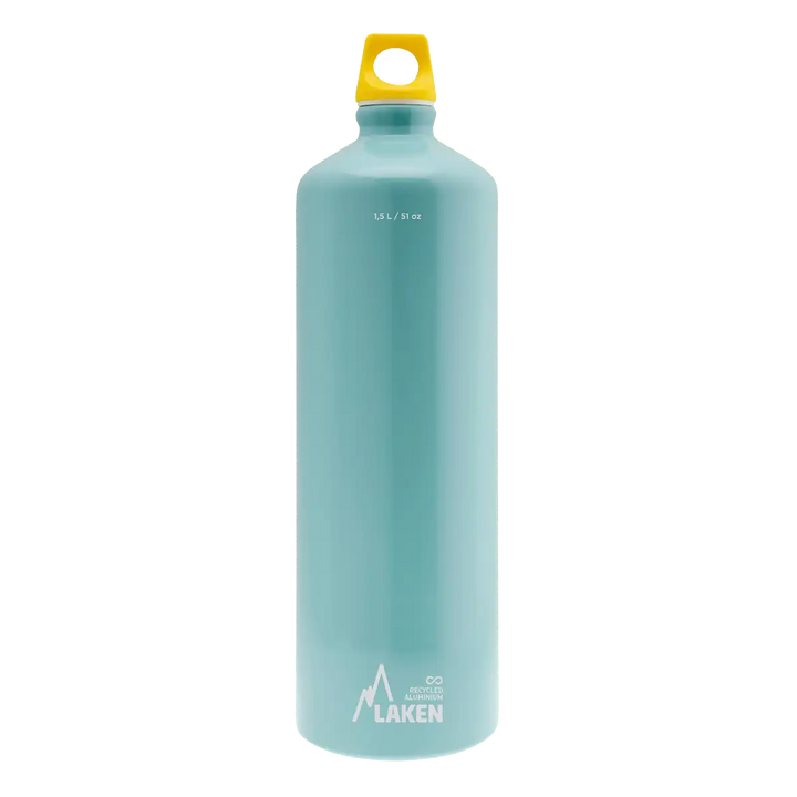 Botella de aluminio azul clara de 1,5 litros con tapón FUTURA amarillo