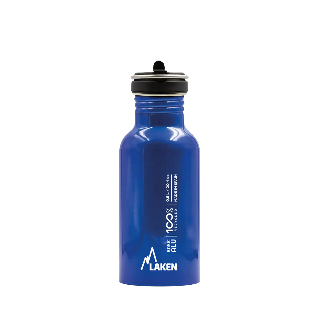 Botella de aluminio BASIC ALU azul de 0,60 litros con tapón FLOW