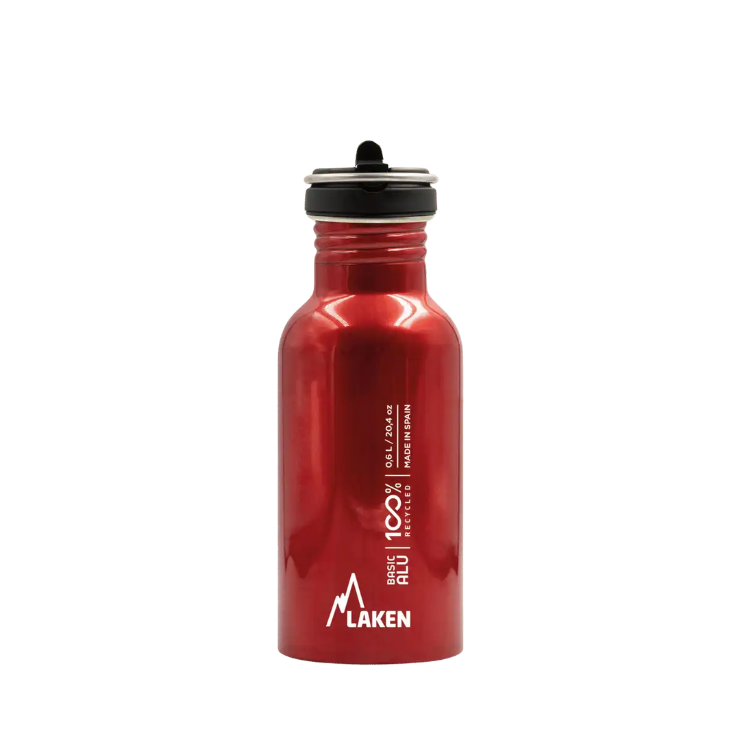 Botella de aluminio BASIC ALU roja de 0,60 litros con tapón FLOW