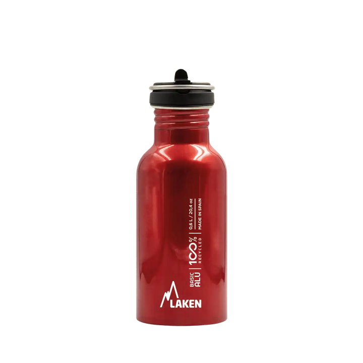 Botella de aluminio BASIC ALU roja de 0,60 litros con tapón FLOW