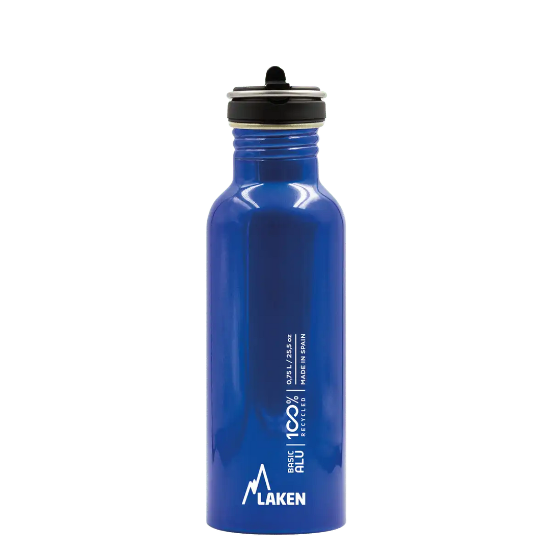 Botella de aluminio BASIC ALU azul de 0,75 litros con tapón FLOW