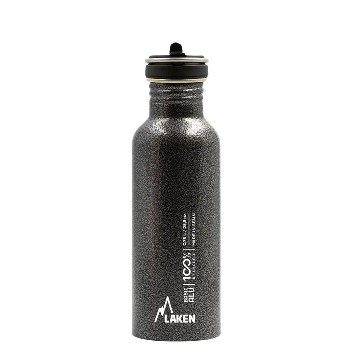 Botella de aluminio BASIC ALU gris de 0,75 litros con tapón FLOW