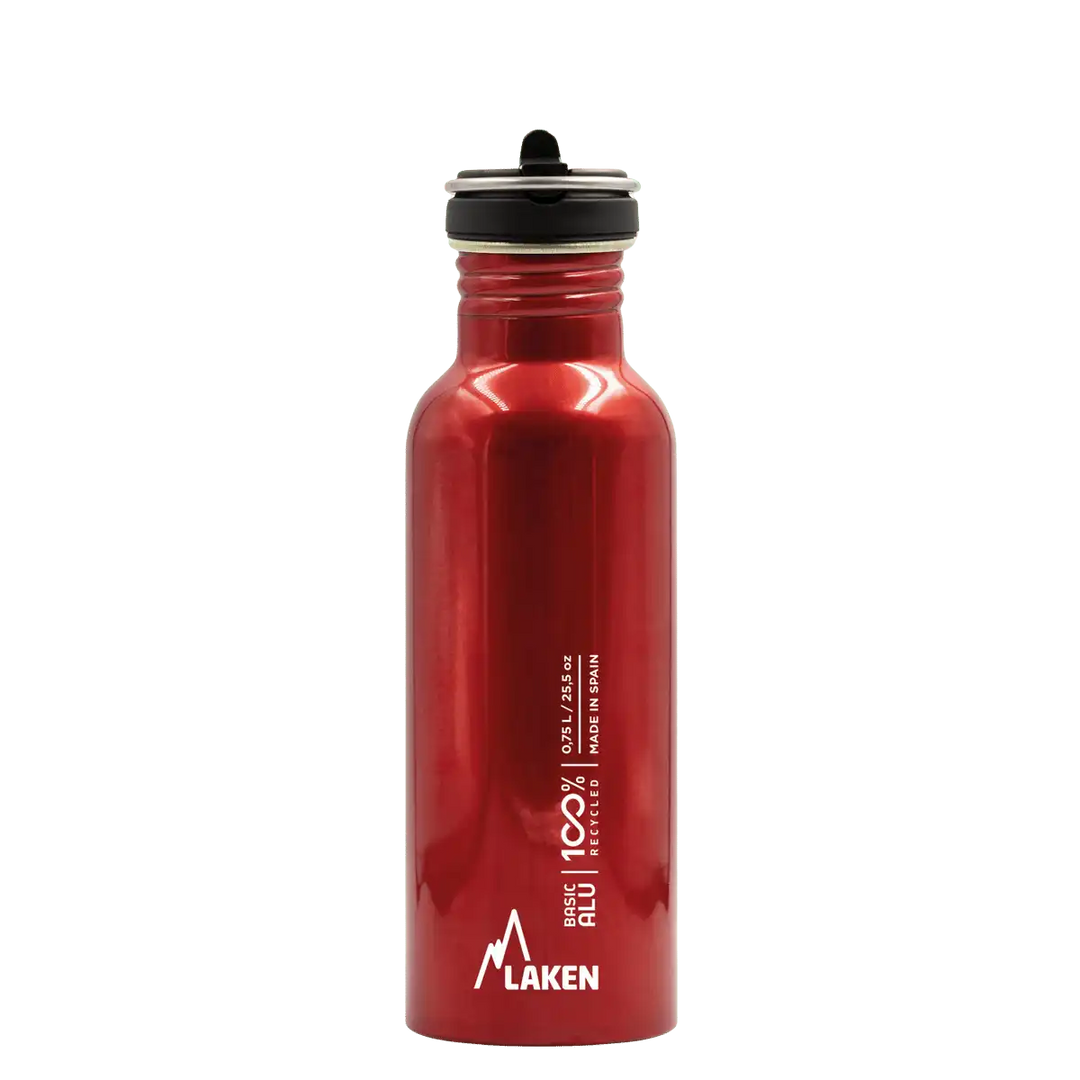 Botella de aluminio BASIC ALU roja de 0,75 litros con tapón FLOW