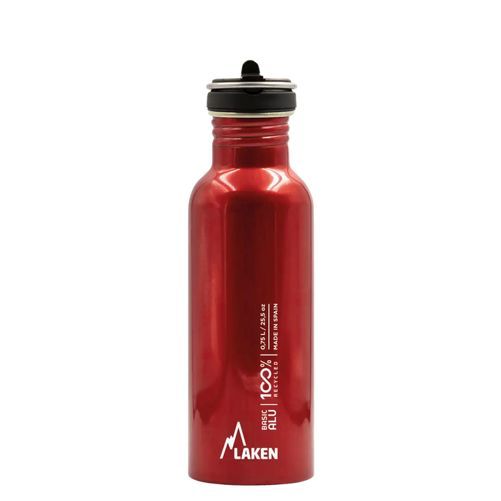 Botella de aluminio BASIC ALU roja de 0,75 litros con tapón FLOW