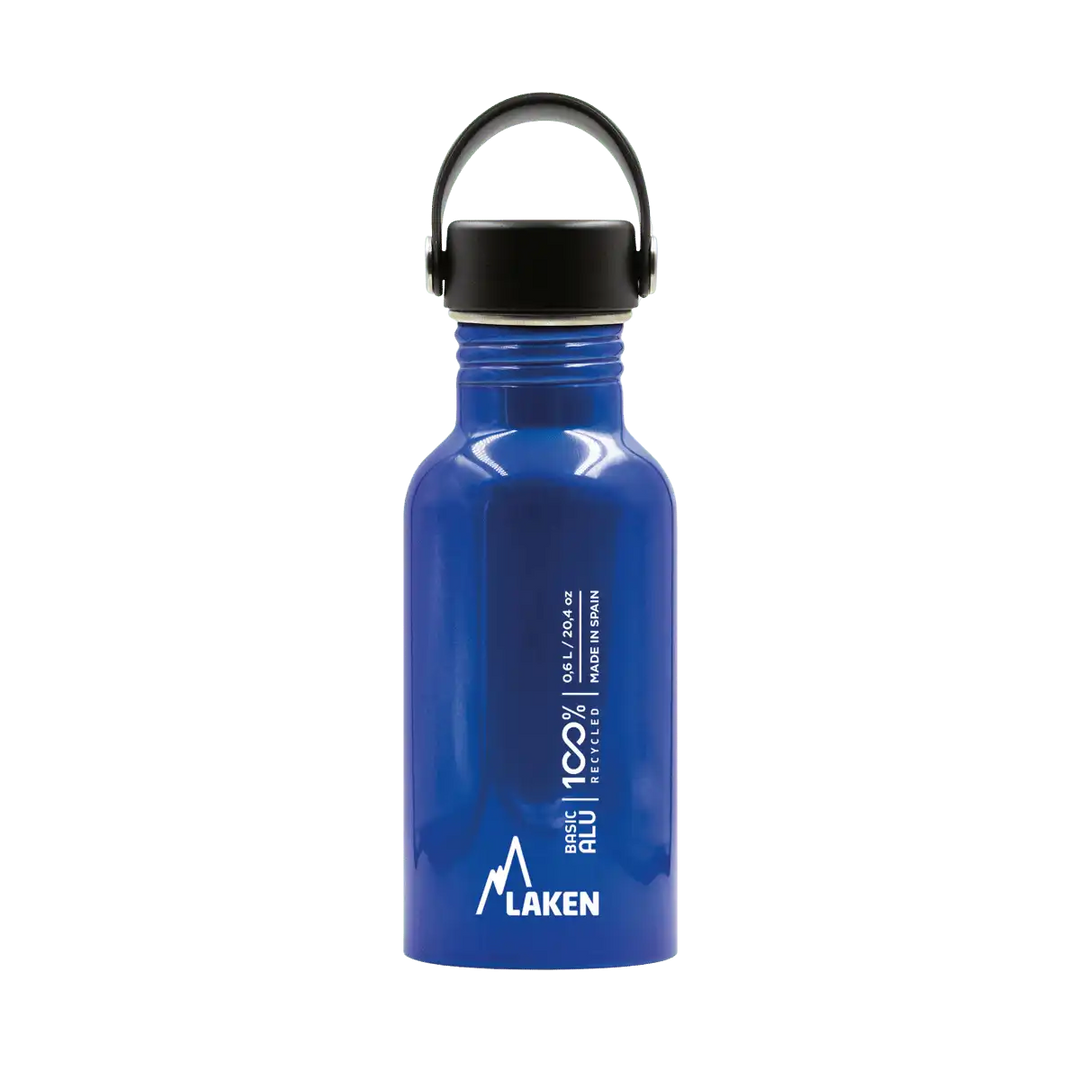 Botella de aluminio BASIC ALU azul de 0,60 litros con tapón OASIS