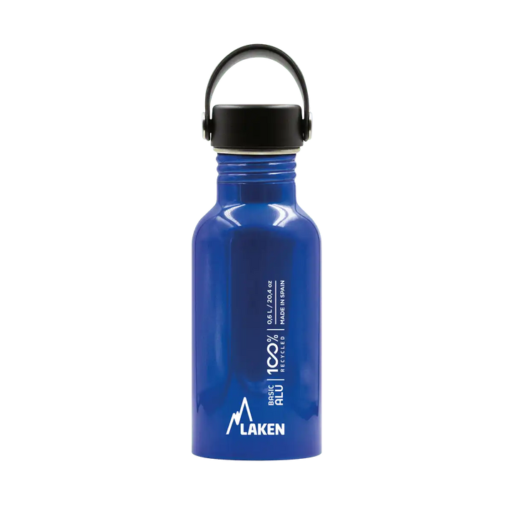 Botella de aluminio BASIC ALU azul de 0,60 litros con tapón OASIS