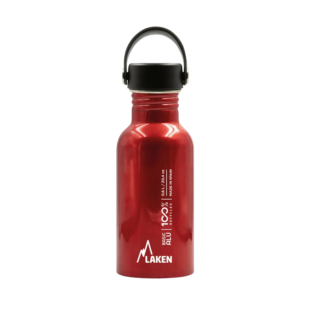 Botella de aluminio BASIC ALU roja de 0,60 litros con tapón OASIS