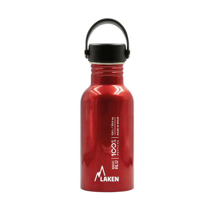 Botella de aluminio BASIC ALU roja de 0,60 litros con tapón OASIS