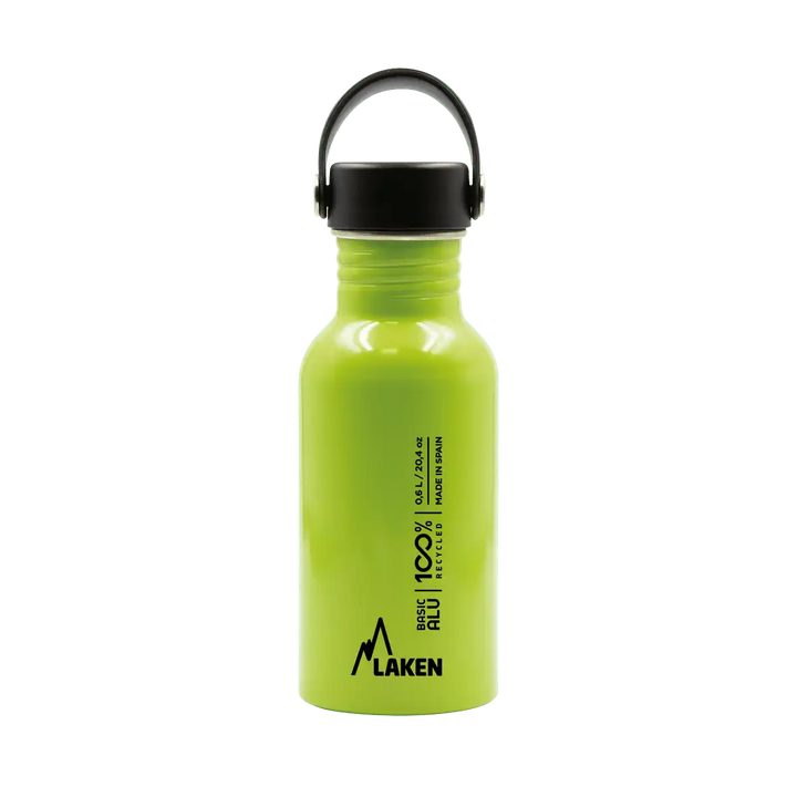 Botella de aluminio BASIC ALU verde manzana de 0,60 litros con tapón OASIS