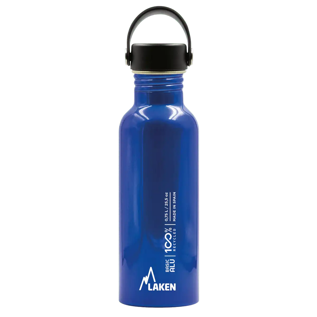 Botella de aluminio BASIC ALU azul de 0,75 litros con tapón OASIS