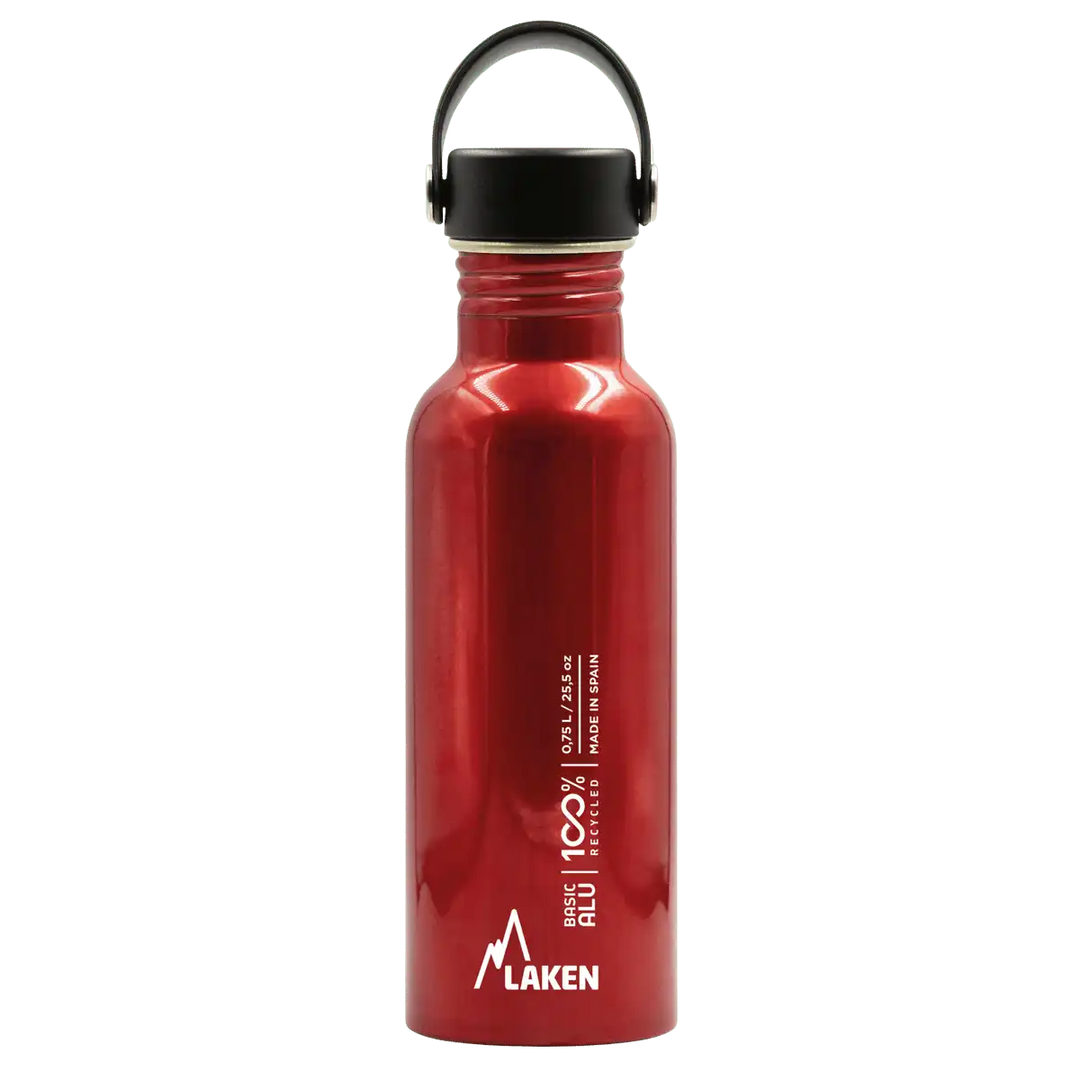 Botella de aluminio BASIC ALU roja de 0,75 litros con tapón OASIS