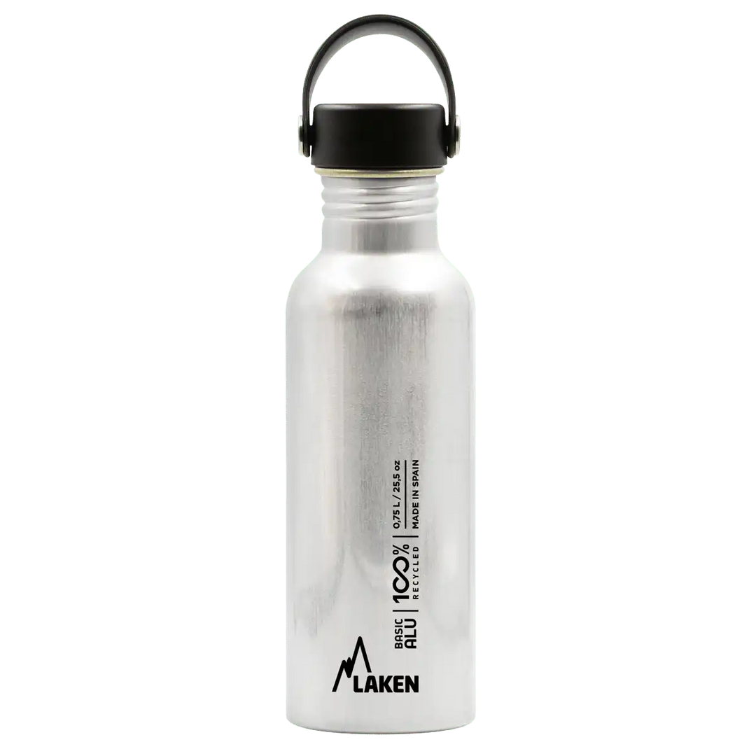 Botella de aluminio BASIC ALU plata de 0,75 litros con tapón OASIS