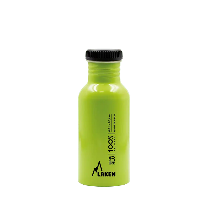 Botella de aluminio BASIC ALU verde manzana de 0,60 litros con tapón PLAIN