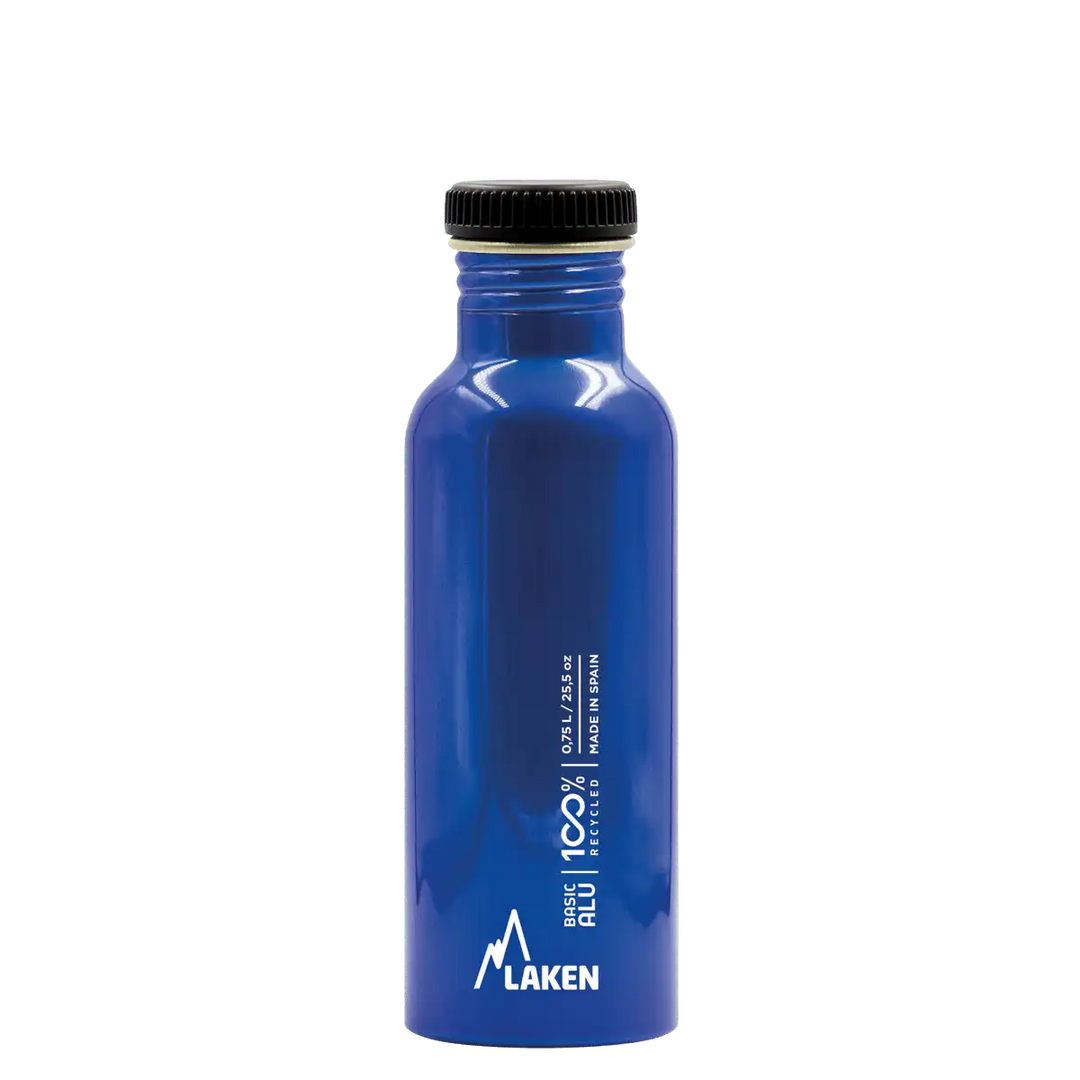 Botella de aluminio BASIC ALU azul de 0,75 litros con tapón PLAIN