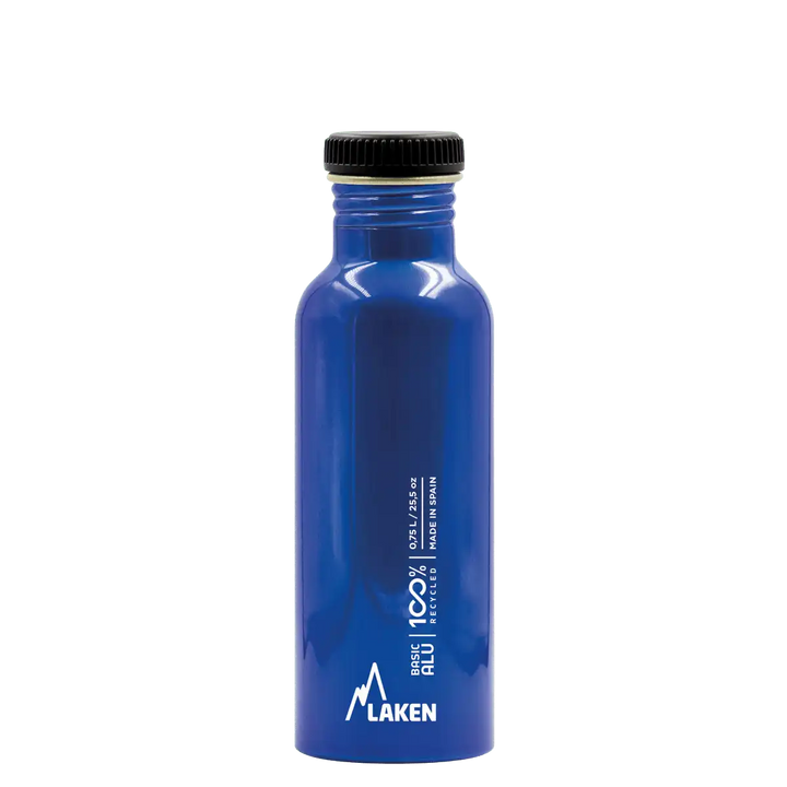 Botella de aluminio BASIC ALU azul de 0,75 litros con tapón PLAIN