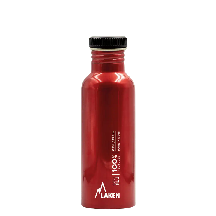 Botella de aluminio BASIC ALU roja de 0,75 litros con tapón PLAIN