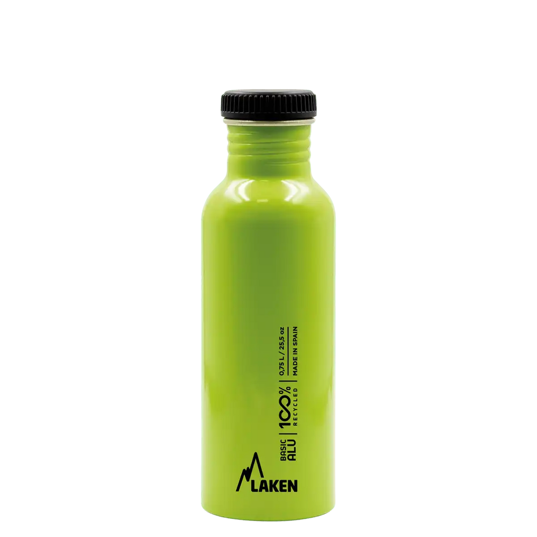 Botella de aluminio BASIC ALU verde manzana de 0,75 litros con tapón PLAIN