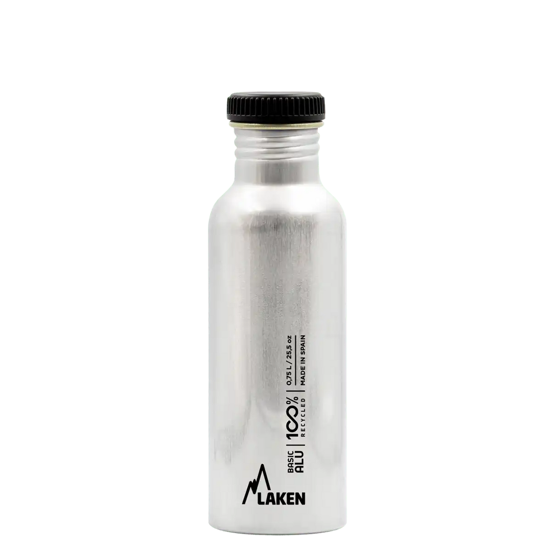 Botella de aluminio BASIC ALU plata de 0,75 litros con tapón PLAIN