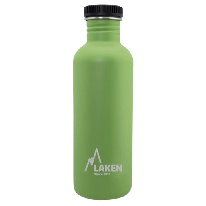 Botella de acero BASIC STEEL verde de 1 litro con tapón PLAIN de polipropileno