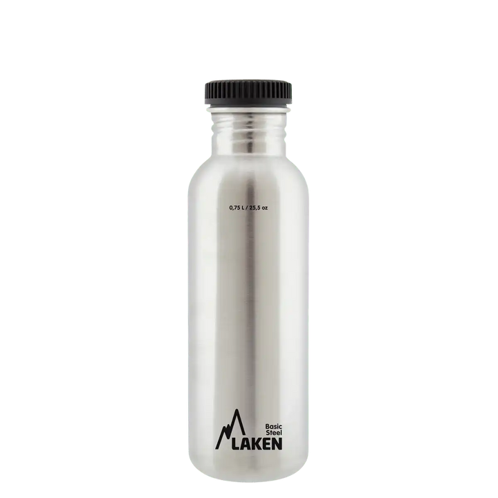 Botella de acero BASIC STEEL gris de 0,75 litros con tapón PLAIN de polipropileno