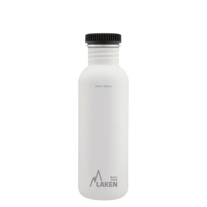 Botella de acero BASIC STEEL blanca de 0,75 litros con tapón PLAIN de polipropileno