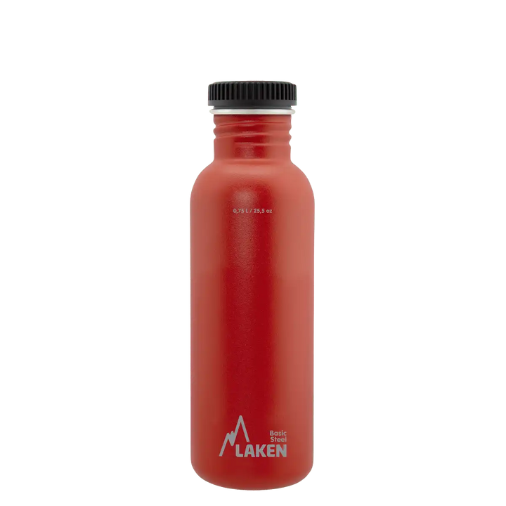 Botella de acero BASIC STEEL roja de 0,75 litros con tapón PLAIN de polipropileno