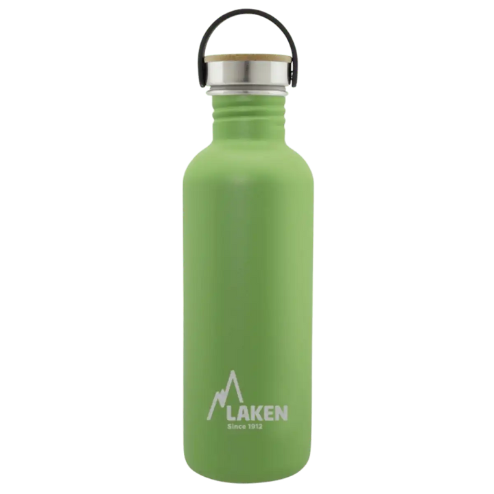 Botella de acero BASIC STEEL verde de 1 litro con tapón BAMBÚ