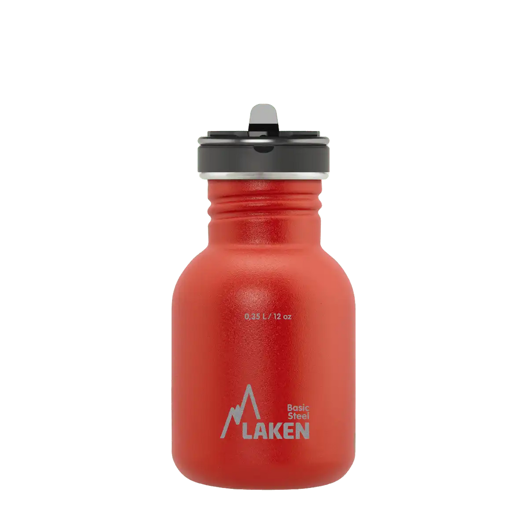 Botella de acero BASIC STEEL roja de 0,35 litros con tapón FLOW