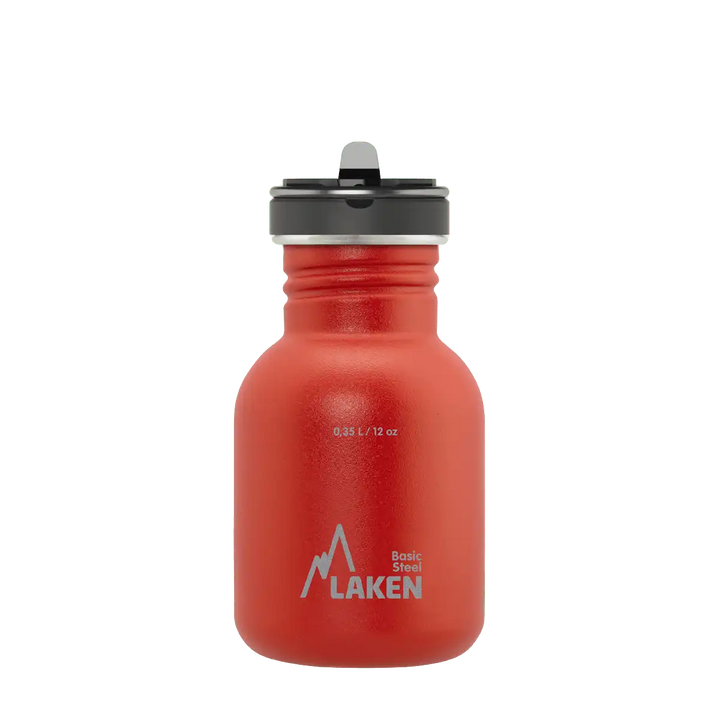 Botella de acero BASIC STEEL roja de 0,35 litros con tapón FLOW