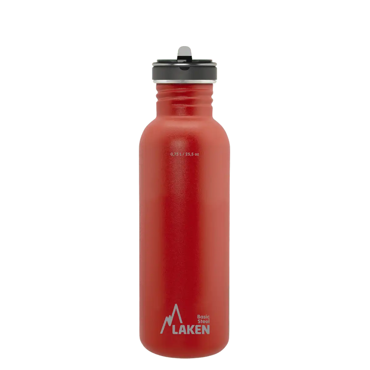 Botella de acero BASIC STEEL roja de 0,75 litros con tapón FLOW