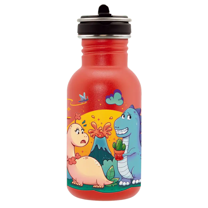 Botella infantil de acero con tapón Flow con un dibujo de dinosaurios