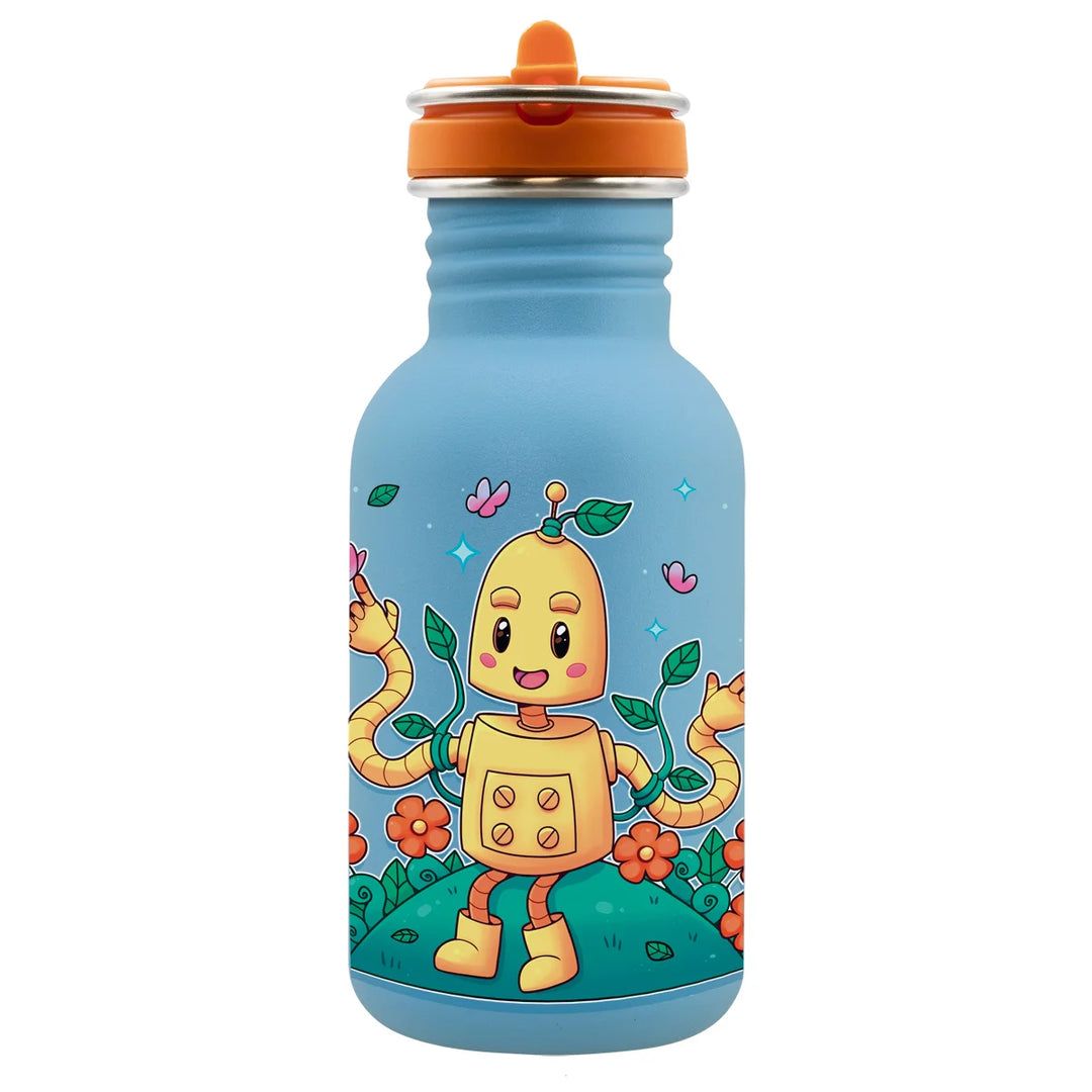 Botella infantil azul con tapón Flow naranja