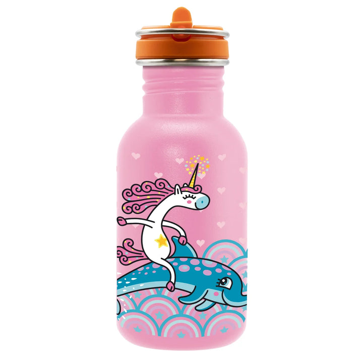 Botella infantil rosa con tapón Flow naranja