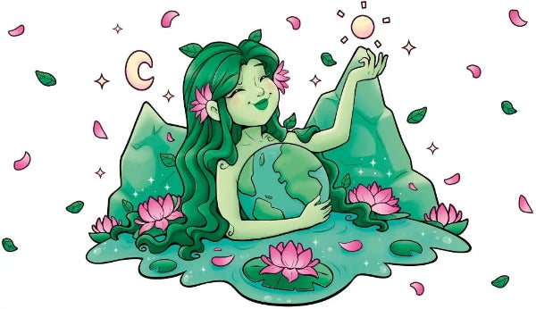 Ilustración de la diosa Gaia abrazando el mundo