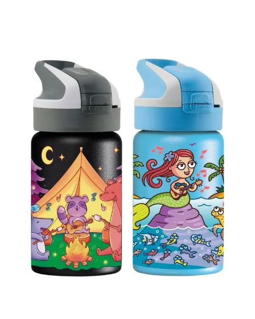 Dos botellas infantiles con diseño realizado por impresión directa